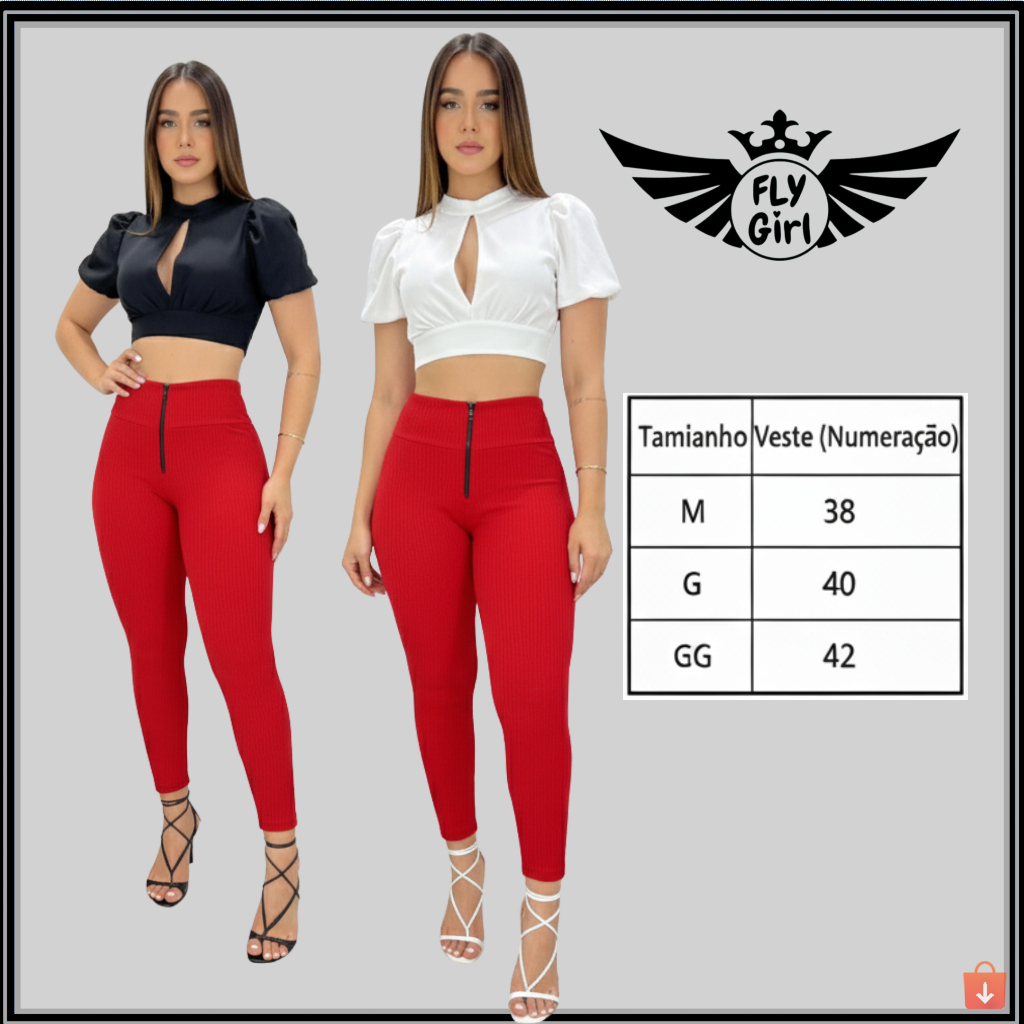 Calça Legging Feminina Canelada 3D Cintura Alta Zíper - Imagem 2