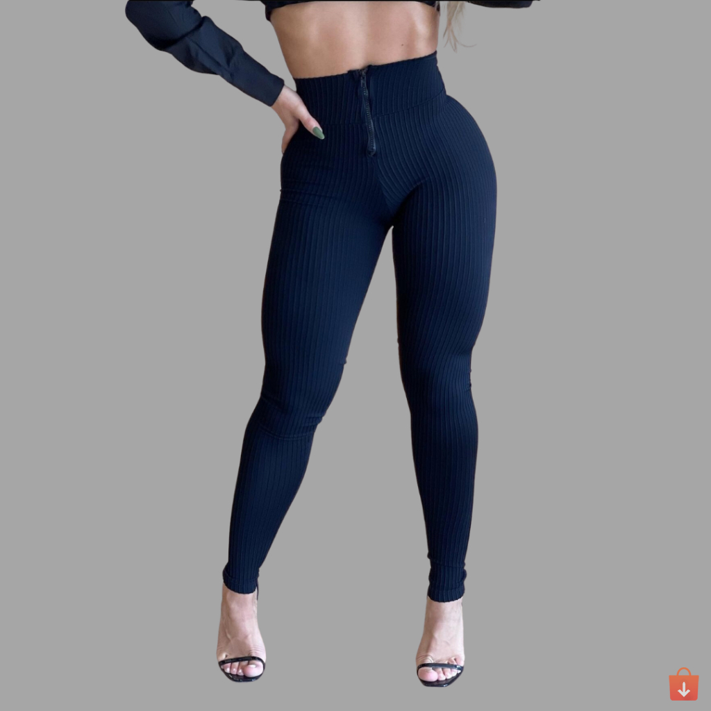 Calça Legging Feminina Canelada 3D Cintura Alta Zíper - Imagem 5