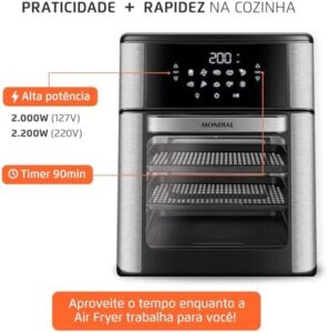 Modelos grandes e potentes como essa Air Fryer Mondial 12L têm alta procura e costumam esgotar rápido nas principais lojas online