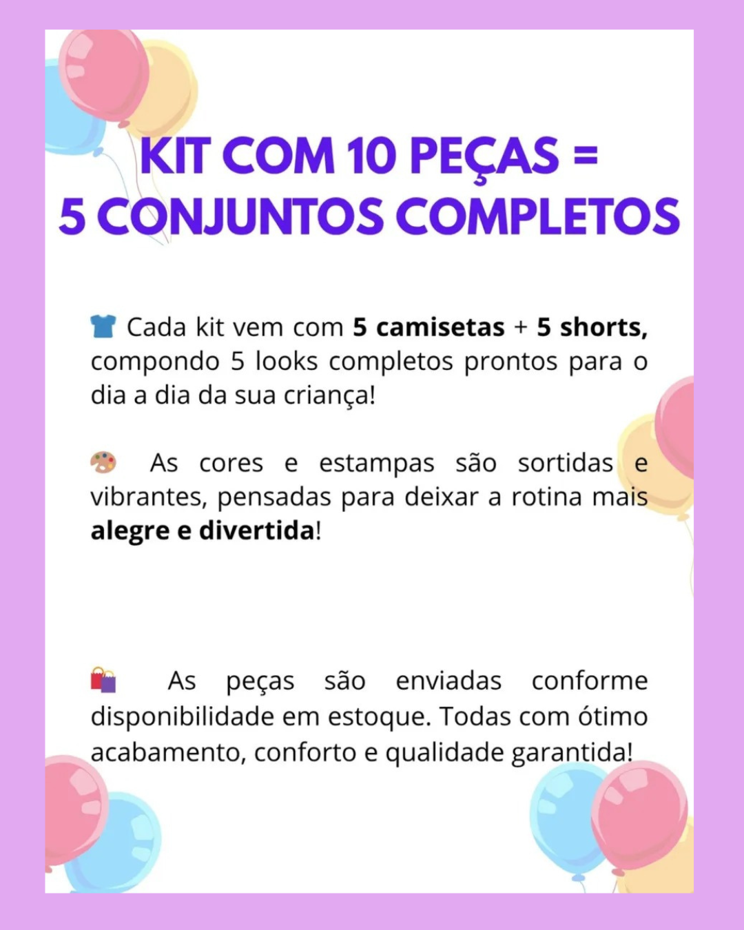 Kit 10 Peças Infantil Menina Verão conquista pais pela praticidade e ótimo custo - Imagem 3